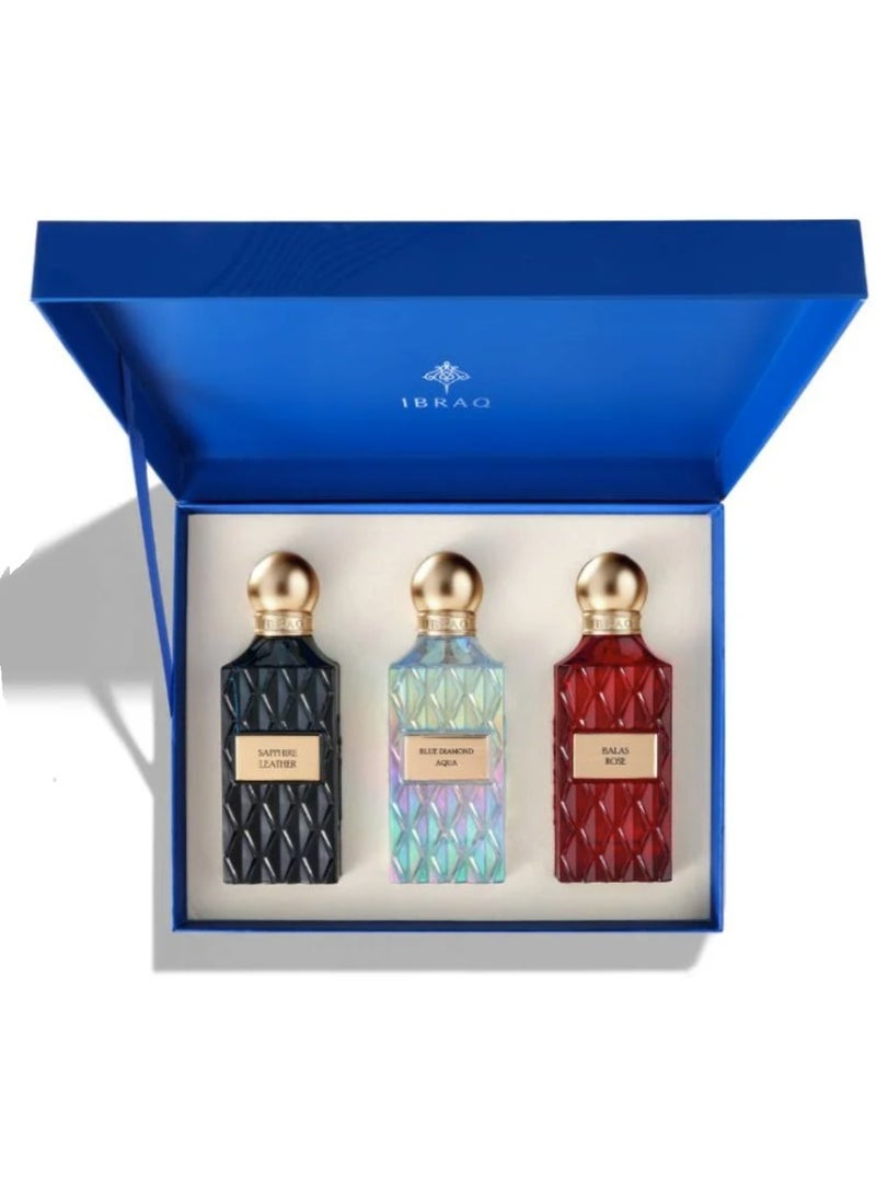IBRAQ Blue Wish Blue Box (75 mL * 3): · Saphire Leather · Balas Rose · Blue Diamond - Image 1